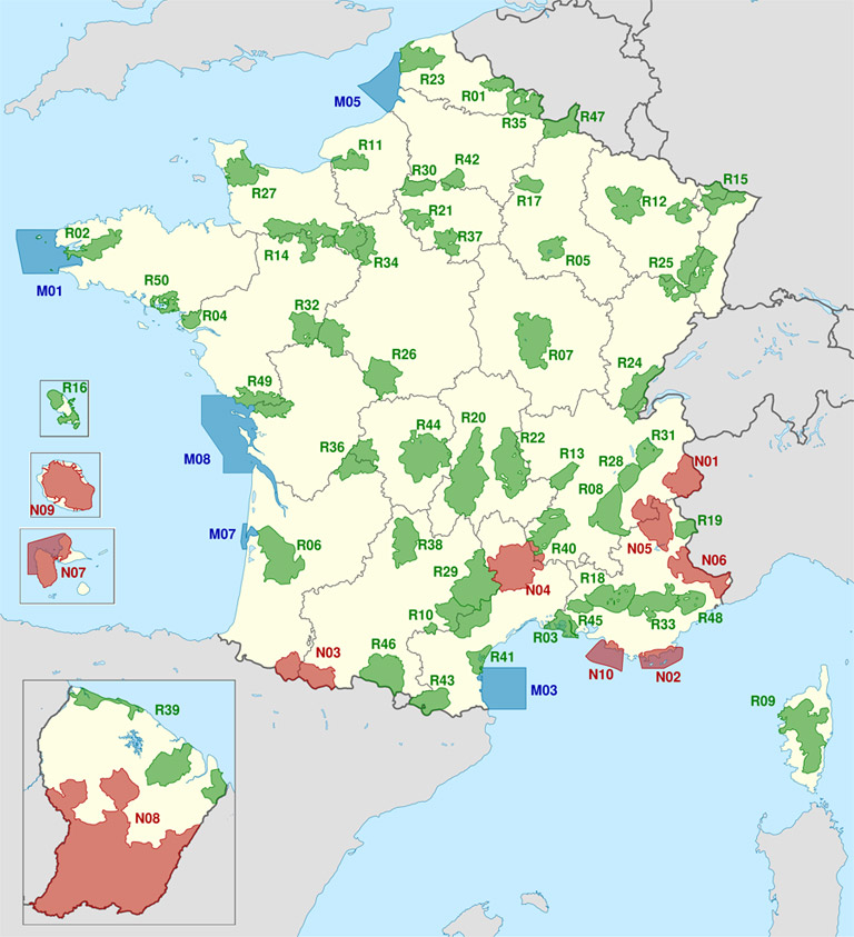 Carte des Parcs Nationaux Français